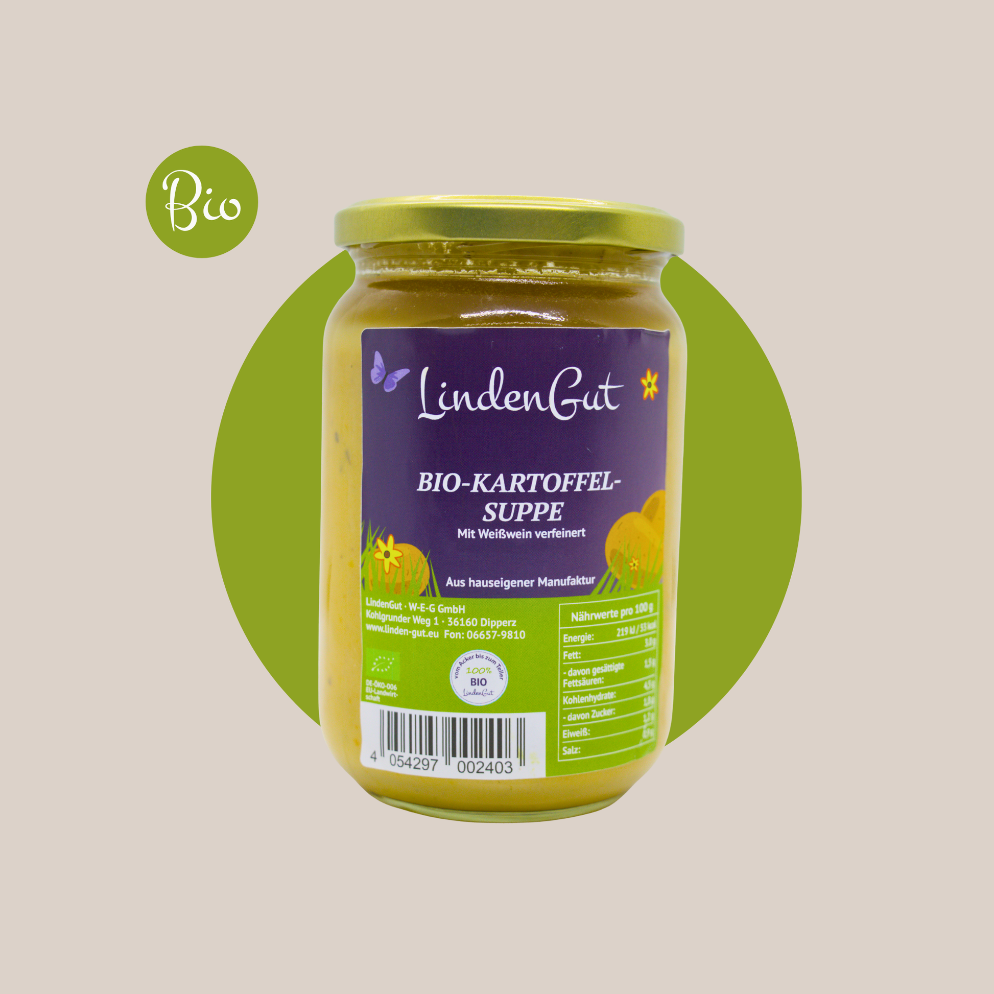 Bio Kartoffelsuppe mit Weißwein verfeinert