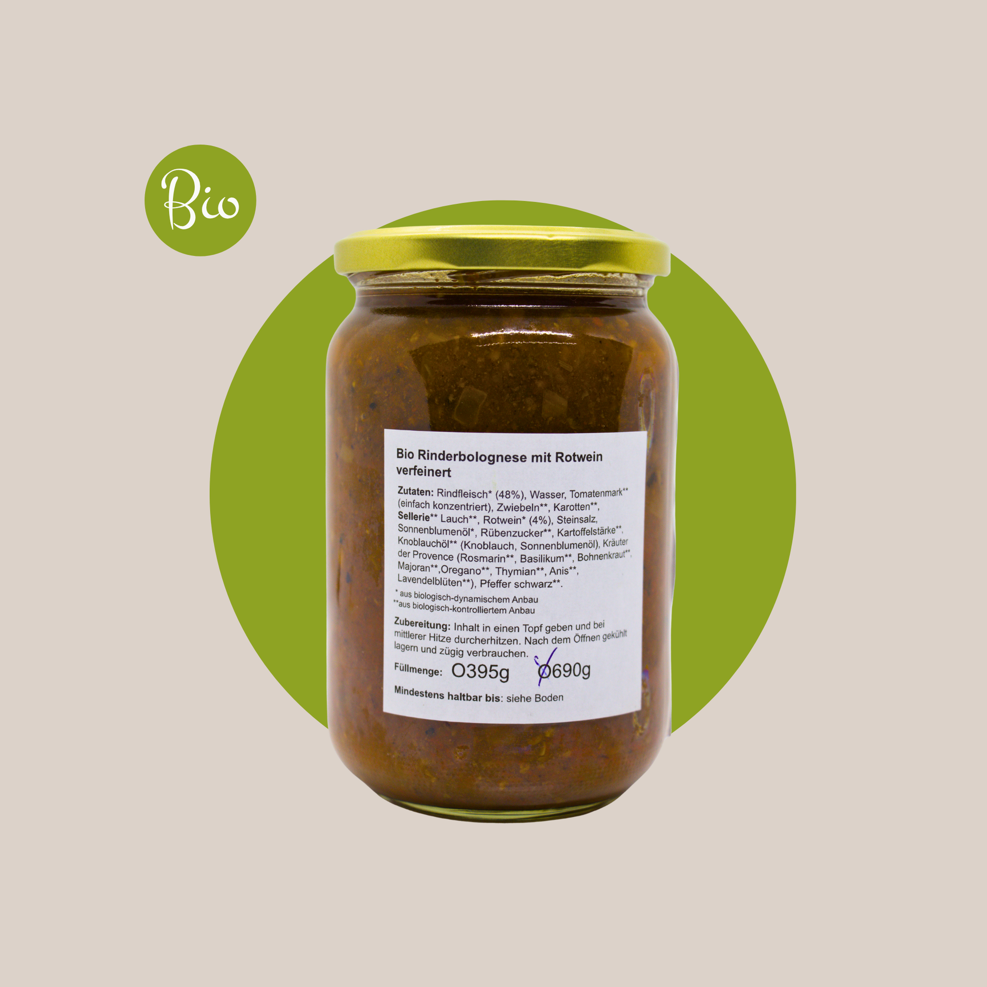 Bio Rinderbolognese mit Rotwein verfeinert